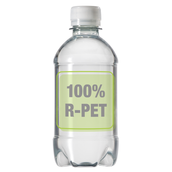Mineraalwater in een 330ml. PET-flesje met een gekleurde schroefdop 100 % gerecycled PET 
